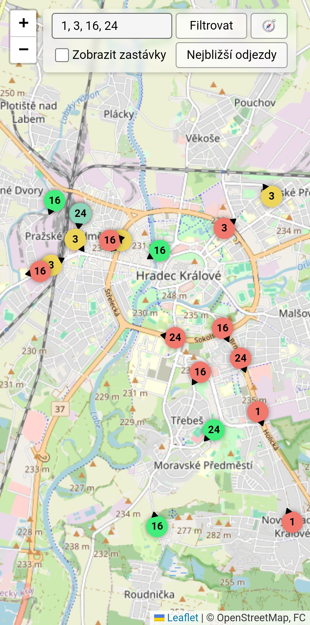 Filtrování zobrazených linek